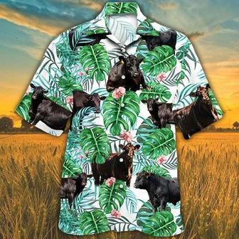 Black Angus Cattle Lovers Tropical Plant Hawaiian Shirt, Unisex Print Aloha Short Sleeve Casual Shirt | Newhawaiianshirts CA