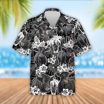 Black Angus Cattle Palm Tree Pattern Hawaiian Shirt, Farm Hawaiian Shirt, Farmer Hawaii | Newhawaiianshirts CA