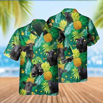 Black Angus Cattle Pineapple Tropical Pattern Hawaiian Shirt, Farm Hawaiian Shirt, Farmer Hawaii | Newhawaiianshirts DE