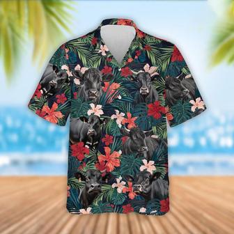 Black Angus Cattle Red Tropical Flowers Hawaiian Shirt, Farm Hawaiian Shirt, Farmer Hawaii | Newhawaiianshirts CA