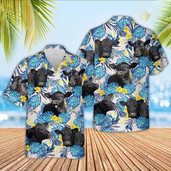 Black Angus Cattle Tropical Blue Palm Leaves Hawaiian Shirt, Farm Hawaiian Shirt, Farmer Hawaii | Newhawaiianshirts AU