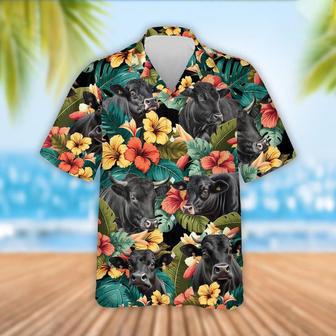 Black Angus Cattle Tropical Flowers Hawaiian Shirt, Farm Hawaiian Shirt, Farmer Hawaii | Newhawaiianshirts CA