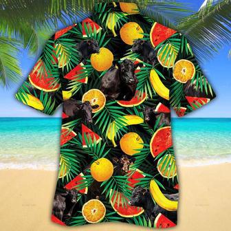 Black Angus Cattle Tropical Fruits All Over Printed Hawaiian Shirt, Farm Hawaiian Shirt, Farmer Hawaii | Newhawaiianshirts