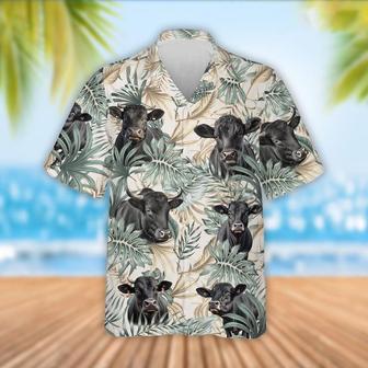 Black Angus Cattle Tropical Leaf Pattern Hawaiian Shirt, Farm Hawaiian Shirt, Farmer Hawaii | Newhawaiianshirts UK