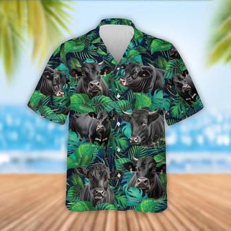 Black Angus Cattle Tropical Leaves Hawaiian Shirt, Farm Hawaiian Shirt, Farmer Hawaii | Newhawaiianshirts