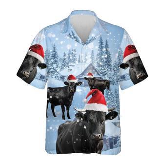 Black Angus Cow Snowy Christmas Hawaiian Shirts, Xmas Hawaiian Shirts | Newhawaiianshirts