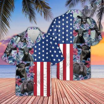 Black Angus Flower Pattern Us Flag Hawaiian Shirt, Farm Hawaiian Shirt, Farmer Hawaii | Newhawaiianshirts AU