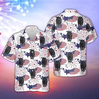 Black Angus Happy Firework Flag Hawaiian Shirt, Farm Hawaiian Shirt, Farmer Hawaii | Newhawaiianshirts UK