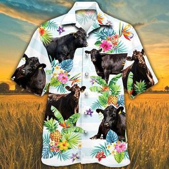 Black Angus Hawaiian Theme Pineapple Tropical Flower Hawaiian Shirt, Farm Hawaiian Shirt, Farmer Hawaii | Newhawaiianshirts AU