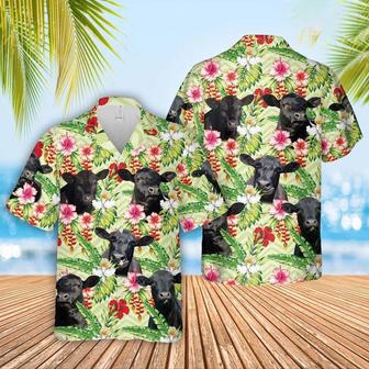 Black Angus Hibicus Floral Hawaiian Shirt, Farm Hawaiian Shirt, Farmer Hawaii | Newhawaiianshirts AU