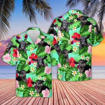 Black Angus Hibicus Tropical Pattern Hawaiian Shirt, Farm Hawaiian Shirt, Farmer Hawaii | Newhawaiianshirts AU