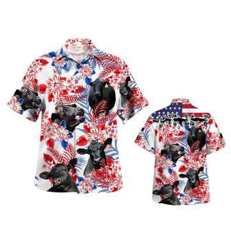 Black Angus In American Flag Pattern Hawaiian Shirt, Black Angus Hawaiian Shirt, Black Bull Hawaiian Shirt | Newhawaiianshirts CA