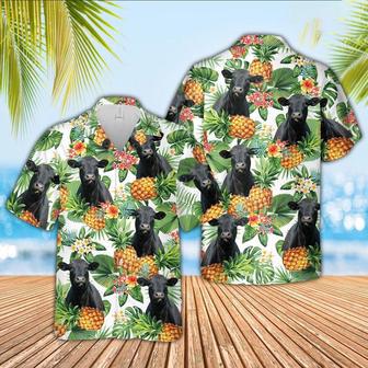 Black Angus Pineapple Pattern Hawaiian Shirt, Farm Hawaiian Shirt, Farmer Hawaii | Newhawaiianshirts CA