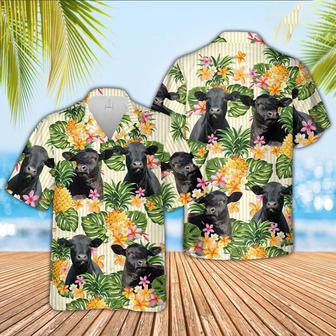 Black Angus Pineapple Pattern Hawaiian Shirt, Farm Hawaiian Shirt, Farmer Hawaii | Newhawaiianshirts CA