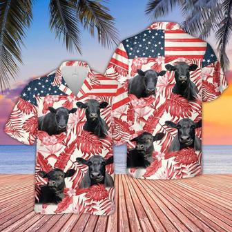 Black Angus Red Floral Us Flag Hawaiian Shirt, Farm Hawaiian Shirt, Farmer Hawaii | Newhawaiianshirts