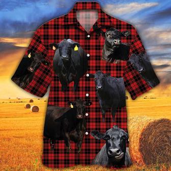 Black Angus Red Tartan Pattern All Over Printed Hawaiian Shirt, Farm Hawaiian Shirt, Farmer Hawaii | Newhawaiianshirts AU