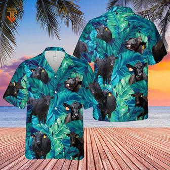 Black Angus Tropical Hawaiian Palm Leaves All Over Printed Hawaiian Shirt, Farm Hawaiian Shirt, Farmer Hawaii | Newhawaiianshirts DE