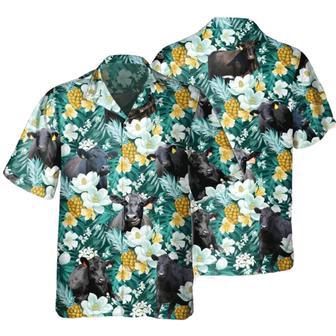 Black Angus Tropical Pineapple Fruit Hawaiian Shirt, Summer Cool Hawaii Aloha Beach Shirt, Cow Hawaiian Shirt | Newhawaiianshirts UK