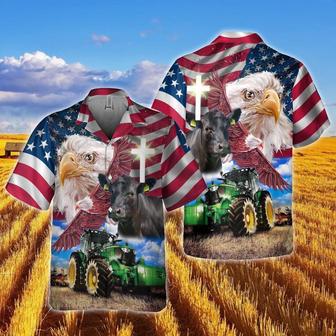 Black Angus With Eagles And Tractor Hawaiian Shirt, Farm Hawaiian Shirt, Farmer Hawaii | Newhawaiianshirts AU