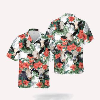 Black Baldy Cattle Hibucis Flower Pattern Hawaiian Shirt, Farm Hawaiian Shirt, Farmer Hawaii | Newhawaiianshirts CA