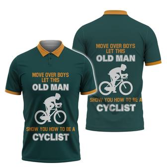 Black Cycling Polo Shirt Old Man Cyclist Premium Polo Shirt - Monsterry