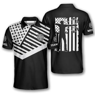 Black White American Flag Custom Archery Polo Shirts For Men, Flag American Archery Shirt - Monsterry AU