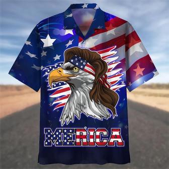 Blue Merican Hawaiian Shirt With Eagle, Independence Day Hawaii Aloha Beach Shirt For Father | Newhawaiianshirts AU