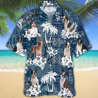 Boston Terrier Hawaiian Tropical Plants Pattern Blue And White All Over Printed Hawaiian Shirt, Farm Hawaiian Shirt, Farmer Hawaii | Newhawaiianshirts AU