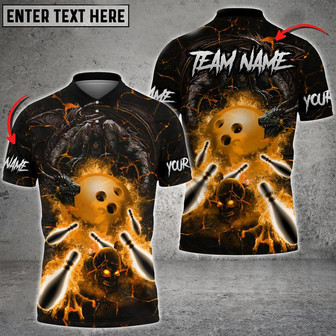 Bowling And Pins Dragon And Skull Multicolored Bowling Jerseys Custom Name And Team Name Polo Shirt - Monsterry
