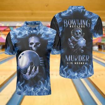 Bowling Murder Polo Shirt, Blue Flame Pattern Bowling Polo Shirt, Scary Skull Shirt Design For Halloween Coolspod - Monsterry DE
