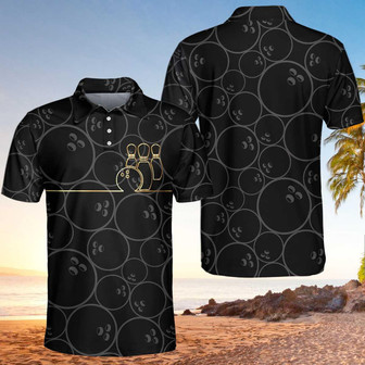 Bowling Pattern And Golden Polo Shirt, Bowling Ball Background Polo Shirt, Best Bowling Shirt For Men Coolspod - Monsterry