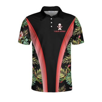 Bowling Skull Tropical Flower Custom Polo Shirt, Skull Floral Bowling Shirt For Bowlers, Cool Tropical Shirt Design Coolspod - Monsterry