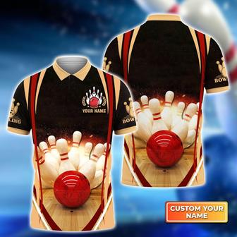 Bowling Strike Hit Fire Explosion Concept Personalized Name Polo Shirt - Monsterry DE