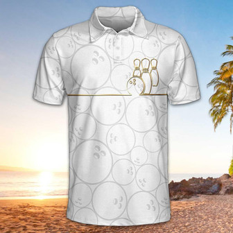 Bowling White And Golden Pattern Short Sleeve Polo Shirt, Bowling Ball Pattern Polo Shirt, Best Bowling Shirt For Men Coolspod - Monsterry