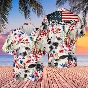 Brahman Cattle American Flag Hawaiian Flowers All Over Printed Hawaiian Shirt, Farm Hawaiian Shirt, Farmer Hawaii | Newhawaiianshirts AU