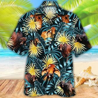 Brahman Cattle Blue And Yellow Tropical Plants Hawaiian Shirt | Newhawaiianshirts UK