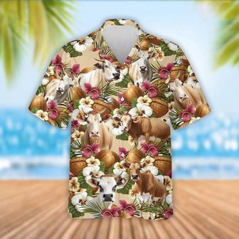 Brahman Cattle Coconut Tropical Flowers Hawaiian Shirt, Farm Hawaiian Shirt, Farmer Hawaii | Newhawaiianshirts UK