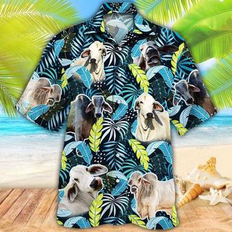 Brahman Cattle Jungle Leaves All Over Printed Hawaiian Shirt, Farm Hawaiian Shirt, Farmer Hawaii | Newhawaiianshirts DE