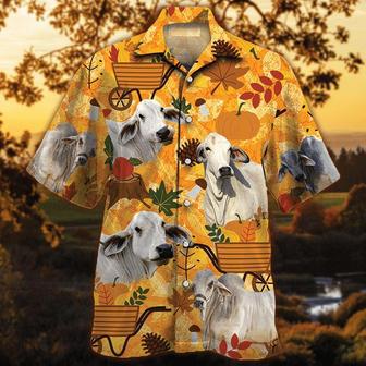 Brahman Cattle Lovers Orange Nature Autumn Hawaiian Shirt, Farm Hawaiian Shirt, Farmer Hawaii | Newhawaiianshirts