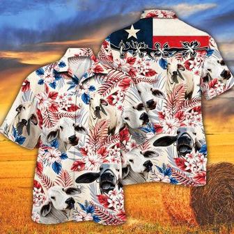 Brahman Cattle Lovers Texas Flag Hawaiian Shirt, Unisex Print Aloha Short Sleeve Casual Shirt | Newhawaiianshirts DE