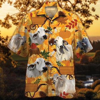 Brahman Cattle Nature Autumn Pumpkin All Over Printed Hawaiian Shirt, Farm Hawaiian Shirt, Farmer Hawaii | Newhawaiianshirts