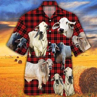 Brahman Cattle Red Tartan Pattern All Over Printed Hawaiian Shirt, Farm Hawaiian Shirt, Farmer Hawaii | Newhawaiianshirts