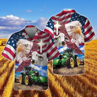 Brahman Cattle With Eagles And Tractor Hawaiian Shirt, Farm Hawaiian Shirt, Farmer Hawaii | Newhawaiianshirts AU