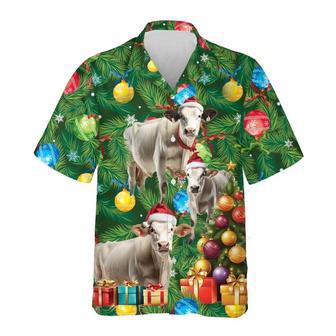 Brahman Cow Christmas Tree Hawaiian Beach Shirts, Xmas Hawaiian Shirts | Newhawaiianshirts