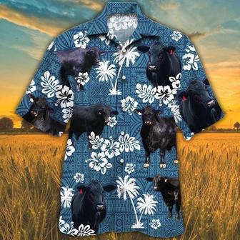 Brangus Cattle Blue Tribal All Over Printed Hawaiian Shirt, Farm Hawaiian Shirt, Farmer Hawaii | Newhawaiianshirts UK