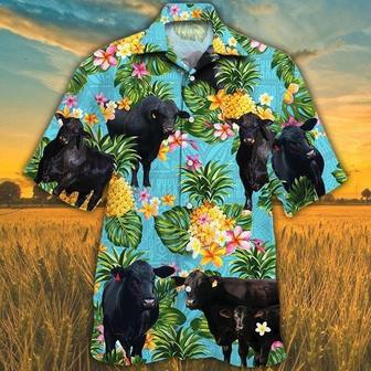 Brangus Cattle Lovers Pineapple, Brahman Angus Cattle Lovers Hawaiian Shirt, Casual Short Sleeve Hawaiian Shirt Blue | Newhawaiianshirts CA