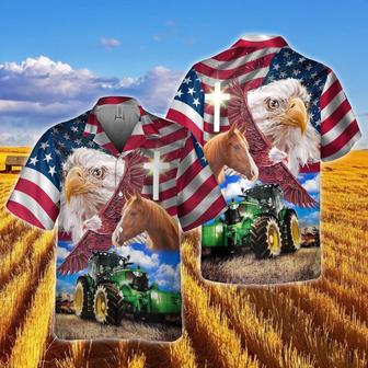 Brown Horse With Eagles And Tractor Hawaiian Shirt, Farm Hawaiian Shirt, Farmer Hawaii | Newhawaiianshirts AU