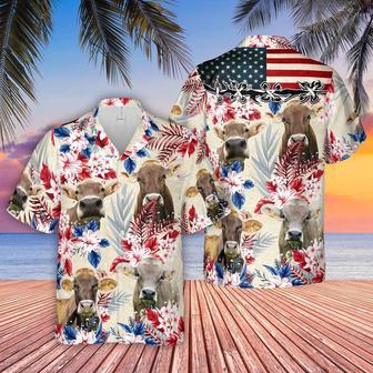 Brown Swiss Pattern Us Flag Hawaiian Shirt, Farm Hawaiian Shirt, Farmer Hawaii | Newhawaiianshirts AU