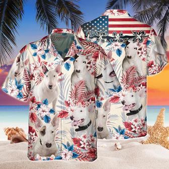 Bull Terrier Dog United States Flag Hawaiian Flowers All Over Printed Hawaiian Shirt, Farm Hawaiian Shirt, Farmer Hawaii | Newhawaiianshirts AU