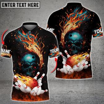 Burning Skull Bowling Ball Strike Customized Name Shirt, Polo Shirt Gift For Bowler - Monsterry DE